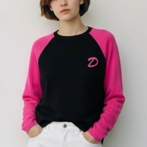 525 America Y2K Hot Pink & Black ‘D’ Monogram Silk Top Preppy Tenniscore It Girl